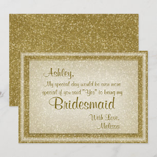 Gold Glitter Will You Be My Bridesmaid Invitation
