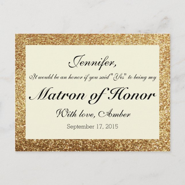 Gold Glitter Will You Be My Matron of Honour Card (Front)