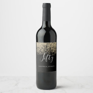 Gold Glitter Womans Mens 50th Birthday Party Wine Label
