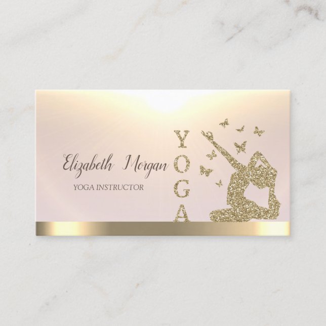 Gold Glitter Women Silhouette Yoga Instructor Business Card (Front)