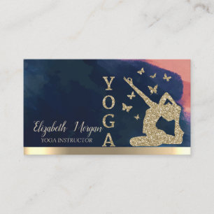 Gold Glitter Women Silhouette,Yoga Watercolor Business Card