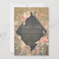 Gold Glitter Wood Floral Chalkboard Brunch Bubbly