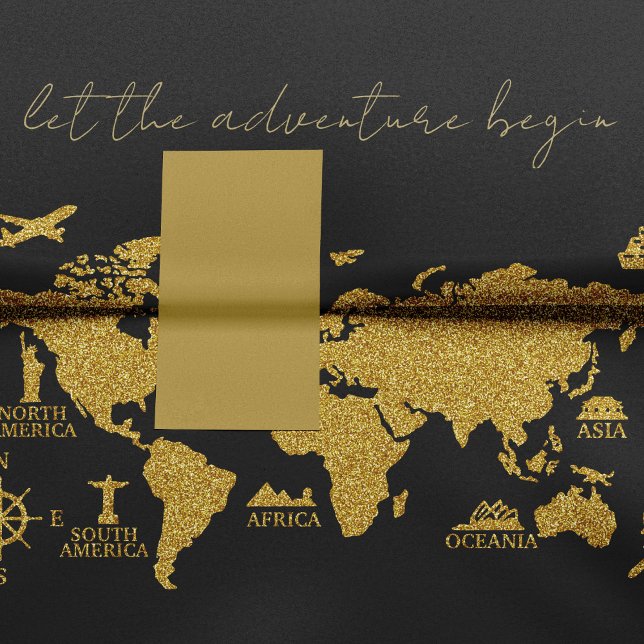 Gold Glitter World Map on Black Elegant Adventure Tissue Paper (Creator Uploaded)