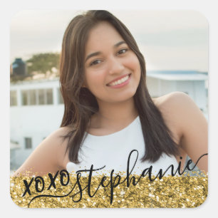 Gold Glitter XOXO Thank You Party Favour Photo Squ Square Sticker