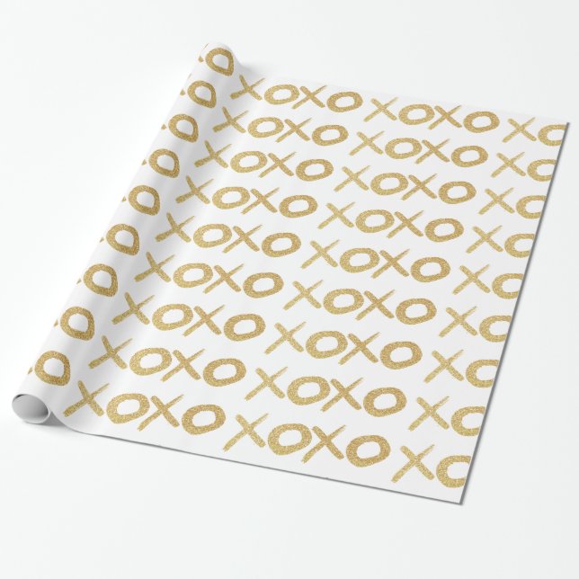 Gold Glitter XOXO Wrapping Paper (Unrolled)