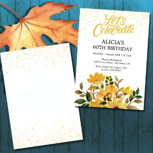Gold Glitter Yellow Floral Birthday Party Invitation
