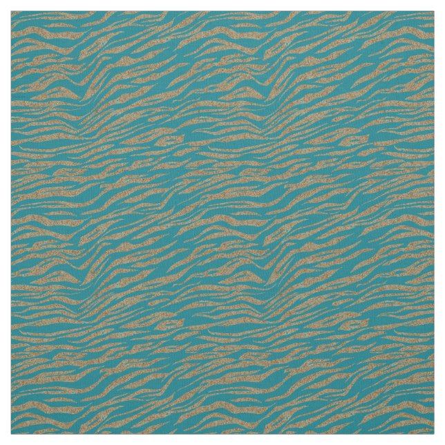 Gold Glitter Zebra on Turquoise Fabric (Swatch)
