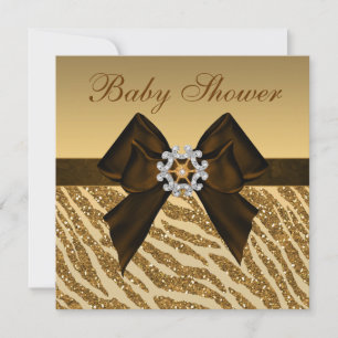 Gold Glitter Zebra Print & Bling Baby Shower Invitation