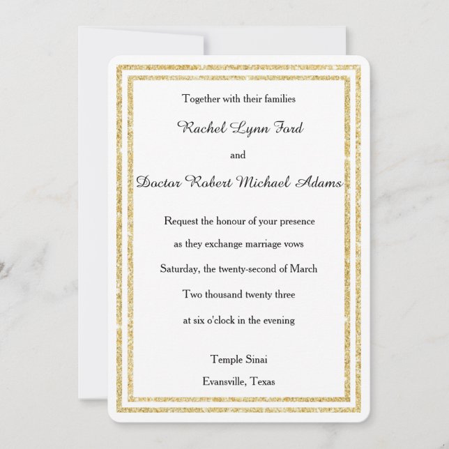 Gold Glittered Trim -5x7Wedding Invitation (Front)
