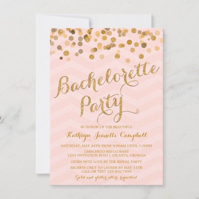 Gold Glittering Confetti Bachelorette Party Invite (Front)