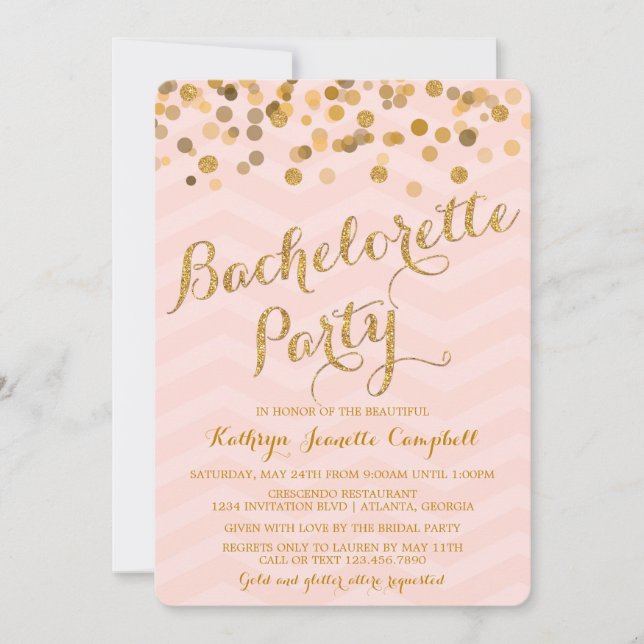 Gold Glittering Confetti Bachelorette Party Invite (Front)