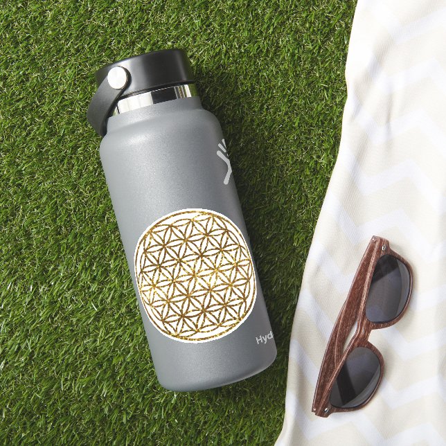 Gold glittering sparkle flower of life (HydroFlask Insitu)