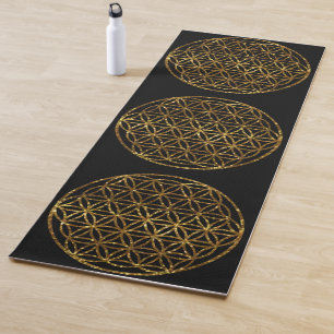 Gold glittering sparkle flower of life yoga mat