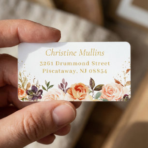 Gold Glitters Autumn Botanical Floral Address Label