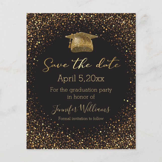 gold glitters black graduation save the date  flyer (Front)