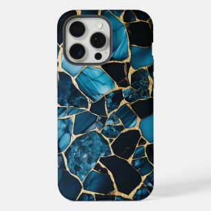 Gold Glitters Cracked Blue Marble Modern Textures iPhone 15 Pro Max Case