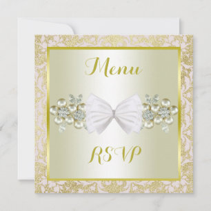 Gold Glitters, Diamond Floral Gems & Bow Menu RSVP