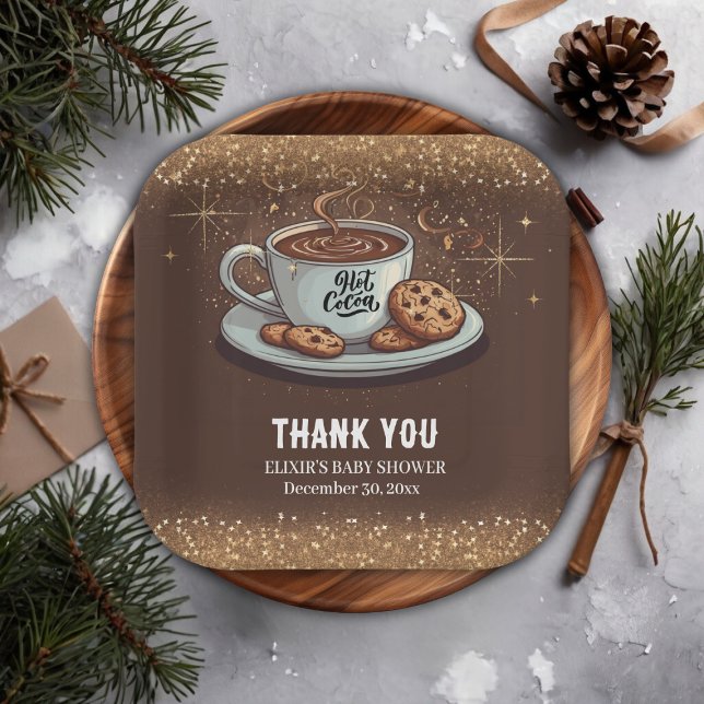 Gold Glitters Hot Chocolate Winter Baby Shower Paper Plate (Creator Uploaded)