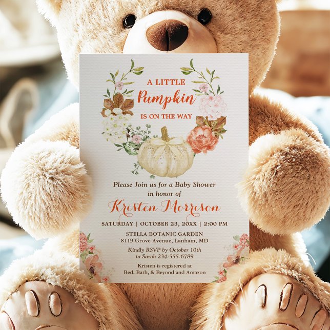 Gold Glitters Pumpkin Floral Fall Baby Shower Invitation (Creator Uploaded)