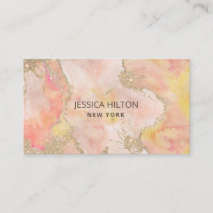 Gold glittery abstract pastel watercolor wash business card
