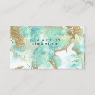 Gold glittery abstract pastel watercolor wash business card
