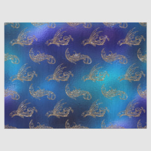 Gold Glittery Fish on Blue Decoupage Tissue Paper