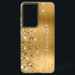 Gold Glittery Foil Girly Signature Samsung Galaxy Case<br><div class="desc">Girly faux sparkly gold glitter highlights on the left edge, over a faux golden ombre brushed metal foil. The modern girly signature features an elegant white calligraphy font with decorative tails in a vertical format. Customise the font styles or move the sparkle graphics to create your own phone gear. The...</div>