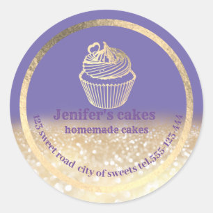 Gold glittery Homemade cakes and treats packaging Classic Round Sticker