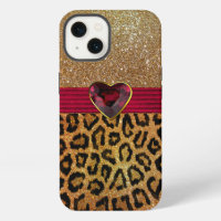 Gold Glittery Leopard Print and Ruby Heart
