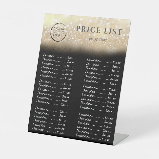Gold glittery luxury custom logo price list pedest pedestal sign (Front)