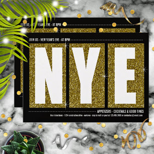 Gold Glittery New Year's Eve Cocktail Party Invitation