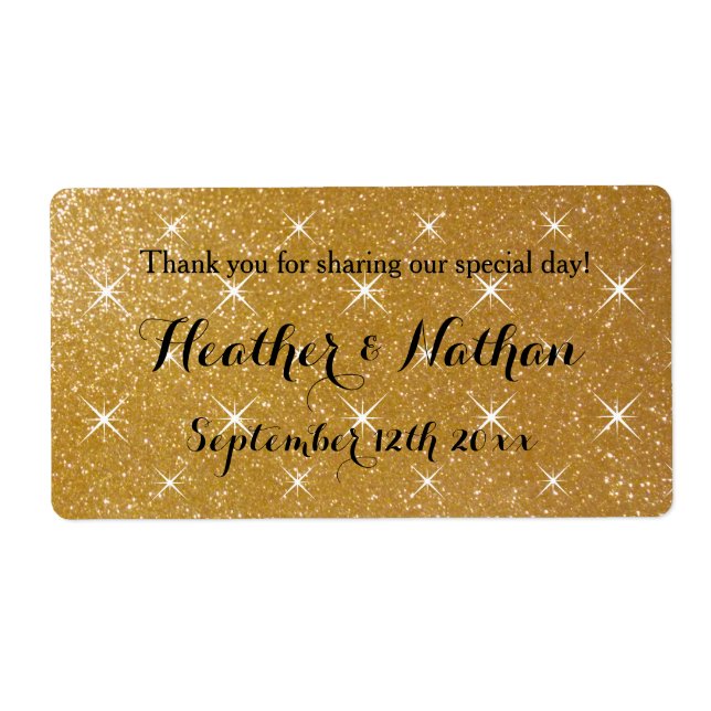 Gold glittery wedding wine or water bottle labels (Front)