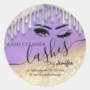 Gold glittery wink lash extension lash cleaner cla classic round sticker