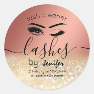 Gold glittery wink lash extension lash cleaner classic round sticker