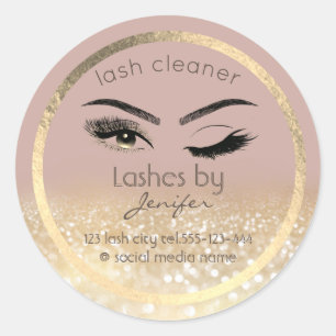 Gold glittery wink lash extension lash cleaner classic round sticker