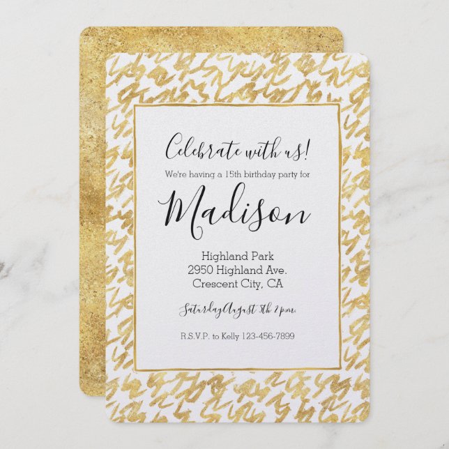 Gold Glitz Abstract Squiggles Invitation (Front/Back)