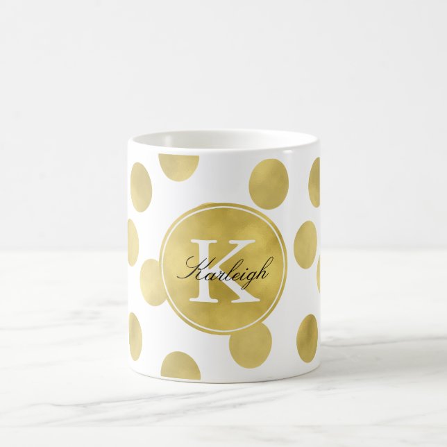 Gold Glitz Dots Monogram Coffee Mug (Center)