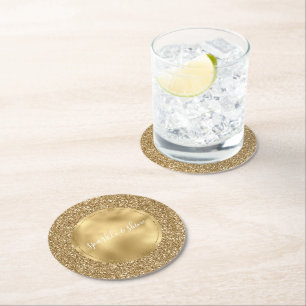 Gold Glitz Glam Glitter Sparkle Round Paper Coaster