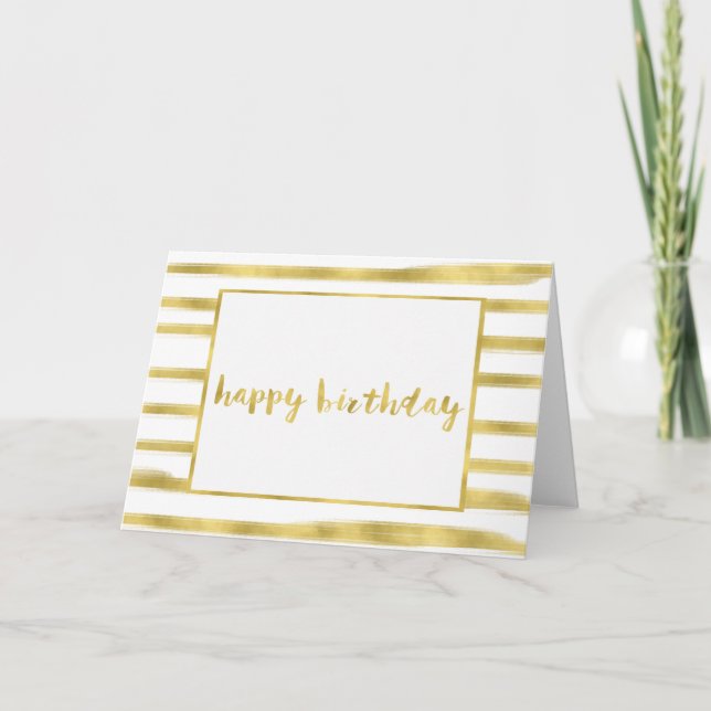 Gold Glitz Stripes Birthday Card (Front)