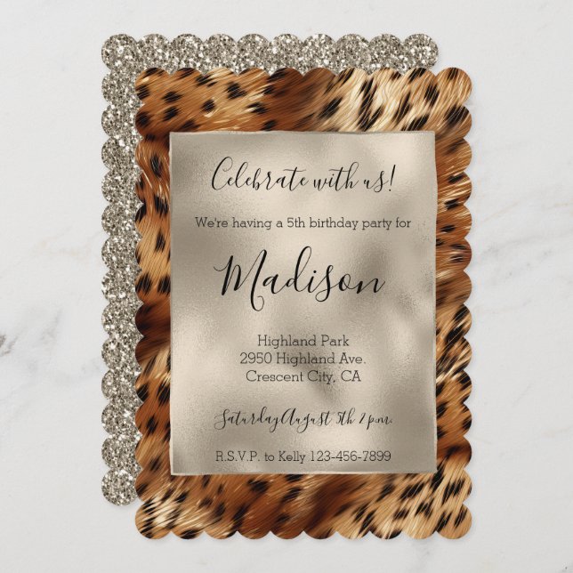 Gold Glitz Stylish Glitter Leopard Invitation (Front/Back)