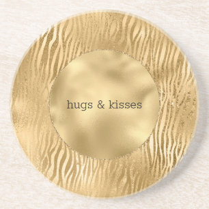 Gold Glitz Zebra personalised quote Coaster