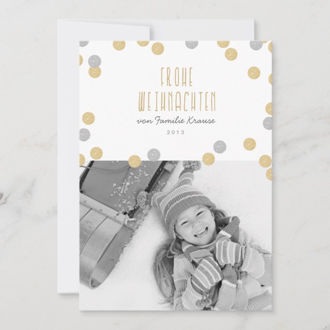 Gold Glitzer Photo Christmas card (Front)