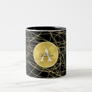 Gold Glitzy Black Abstract Monogram Two-Tone Coffee Mug