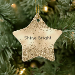 Gold Glitzy Confetti Glitter Sparkle    Ceramic Ornament