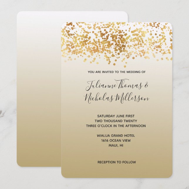 Gold Glitzy Confetti Ombre Wedding Invitation (Front/Back)