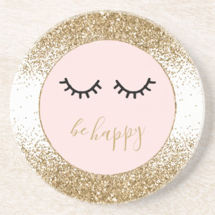 Gold Glitzy Glam Sparkle Glitter Eyelashes Coaster
