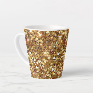 Gold Glitzy Glam Sparkle Hearts Latte Mug