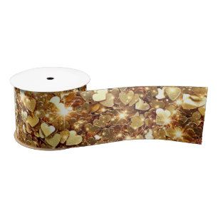Gold Glitzy Glam Sparkle Hearts Satin Ribbon