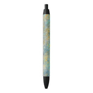 Gold Glitzy Glitter Blue Abstract Black Ink Pen