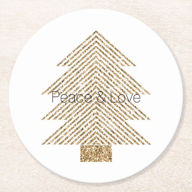 Gold Glitzy Glitter Christmas Tree      Round Paper Coaster (Front)